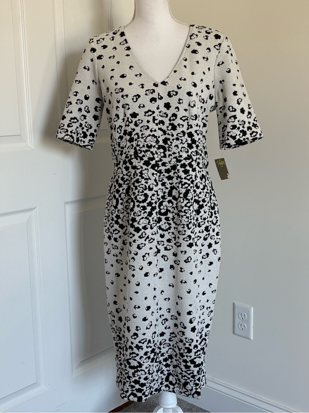Taylor Dresses Black and Animal Print Midi Dress
